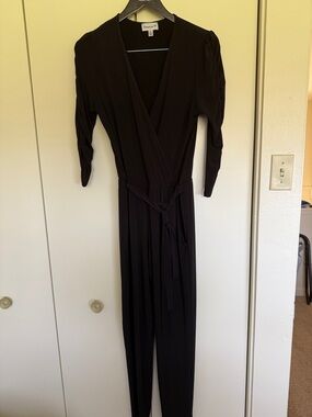 Veronica M Black Long Sleeve Wrap Jumpsuit with Tie Waist